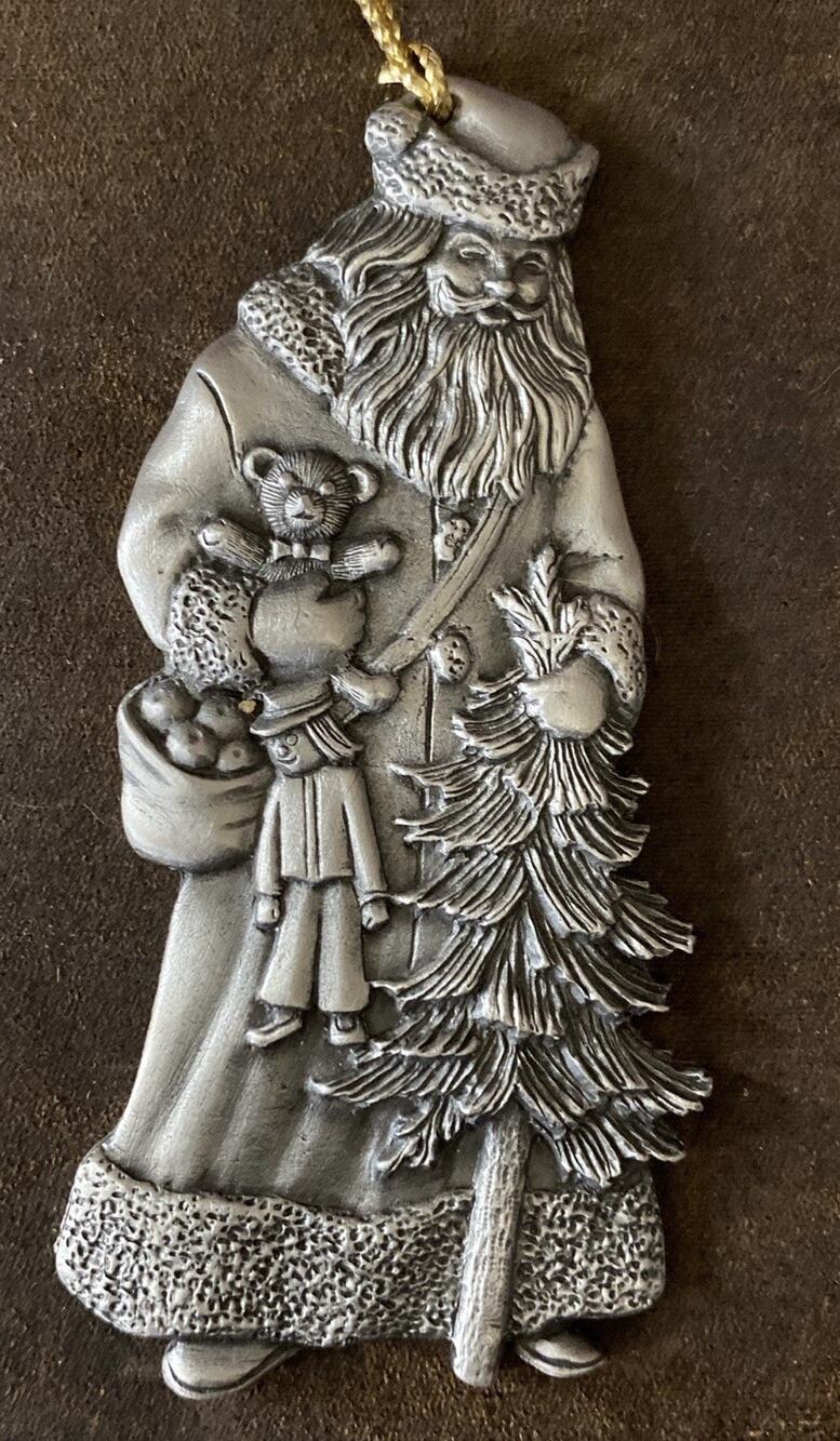 Vintage Avon 1993 Pewter Santa Christmas Ornament Hldg Tree, Teddy Bear, Soldier